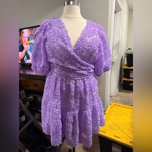 NWT Eloquii Plus Size Lavender Purple Cocktail Dress Puff Sleeve 18/20